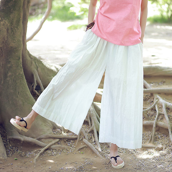 Women Yoga Style Loose Large Size Linen and Cotton Wide Leg Pants