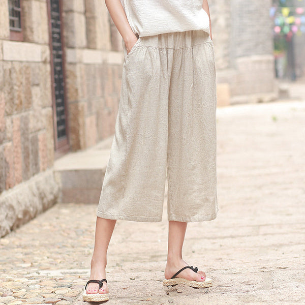 Women Loose Casual Wide Leg Cropped Capri