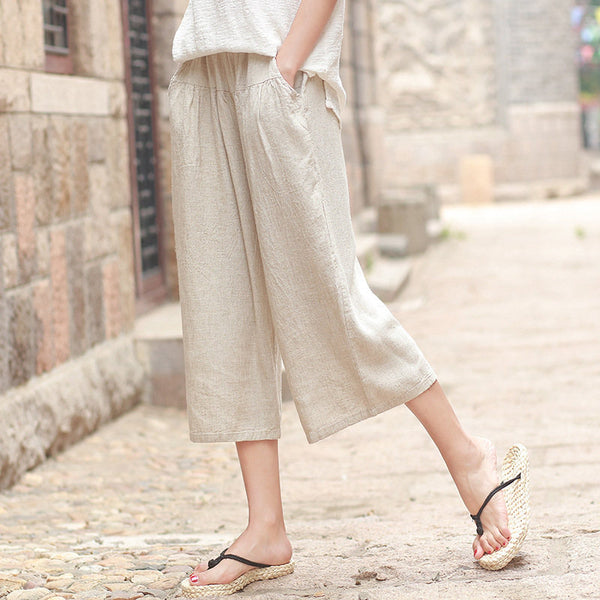 Women Loose Casual Wide Leg Cropped Capri