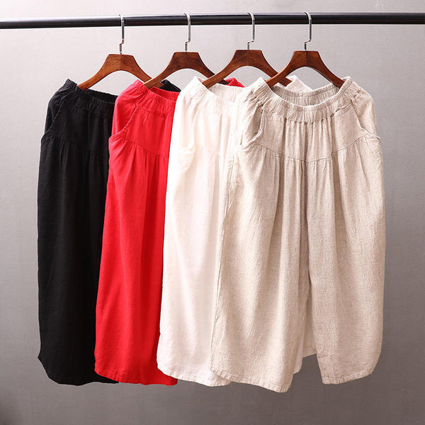 Women Loose Casual Wide Leg Cropped Capri