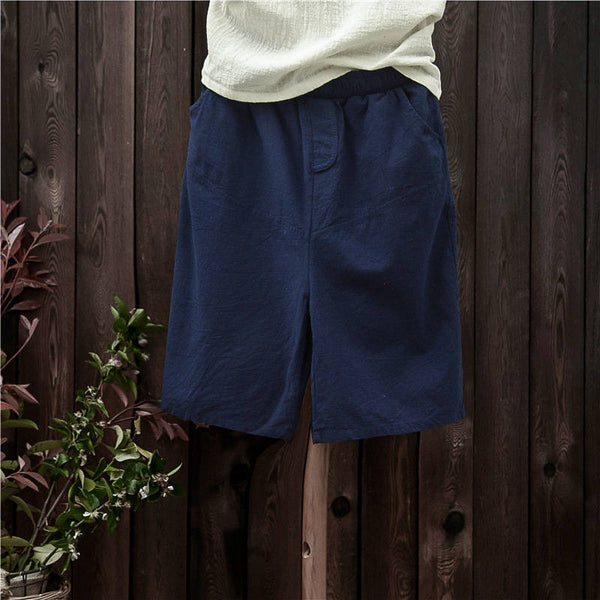 Women Water Washed Linen and Cotton Wrinkled Short