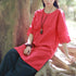 New Style art Pure Color Round Neck Women Linen and Cotton Long T-shirt