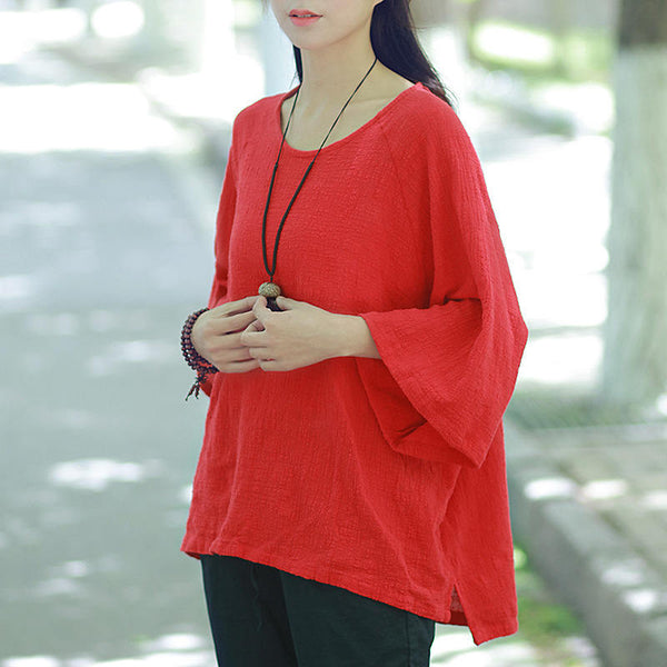 Women Cotton and Linen Loose Large Size T-shirt