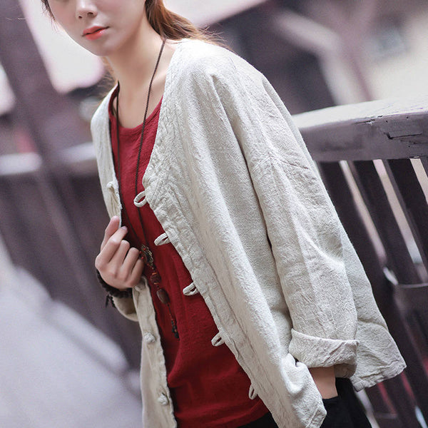 Women Linen and Cotton Cardigan Shirt Coat Jacket