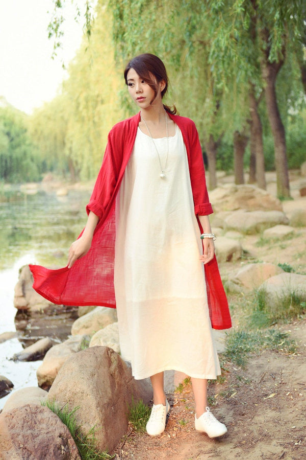 Women Simple Thin Light Linen and Cotton Coat