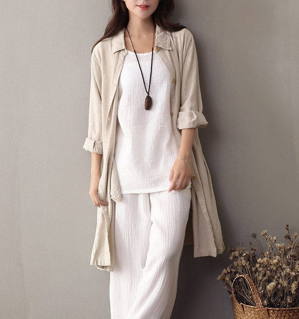 Women Leisure Tunic Style Linen and Cotton Shirt Type Coat