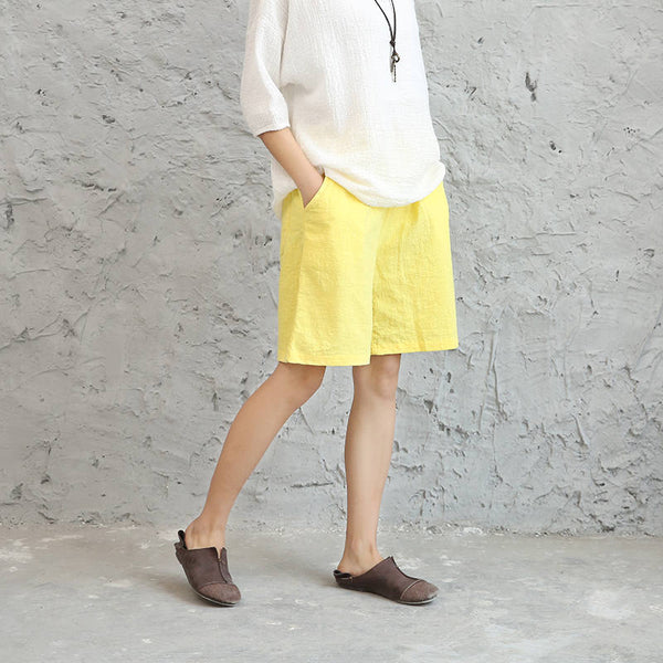 Women Loose Leisure Linen and Cotton Short