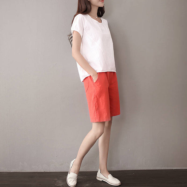 Women Loose Leisure Linen and Cotton Short