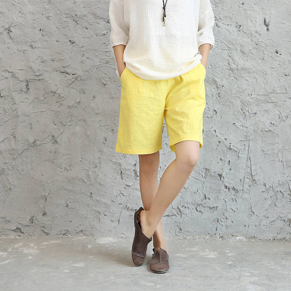 Women Loose Leisure Linen and Cotton Short