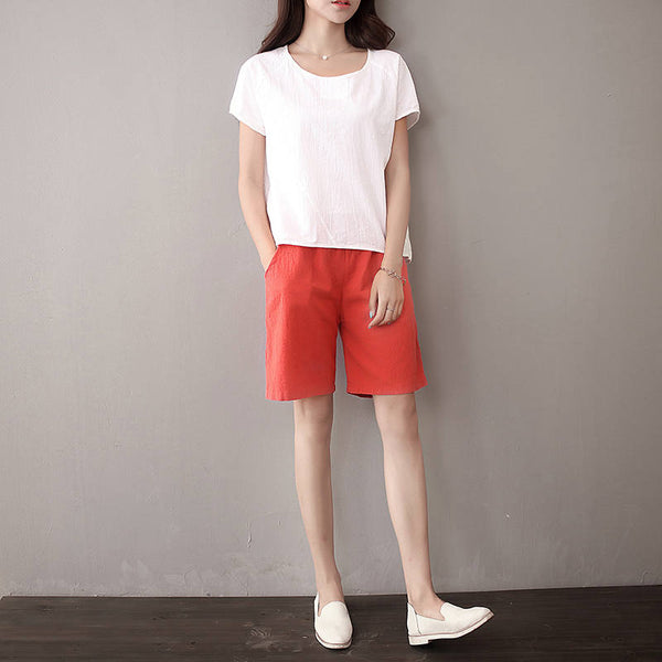 Women Loose Leisure Linen and Cotton Short