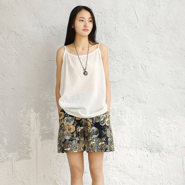 Women Printed Linen and Cotton Casual Shorts