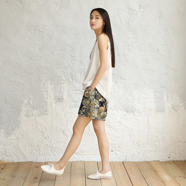 Women Printed Linen and Cotton Casual Shorts