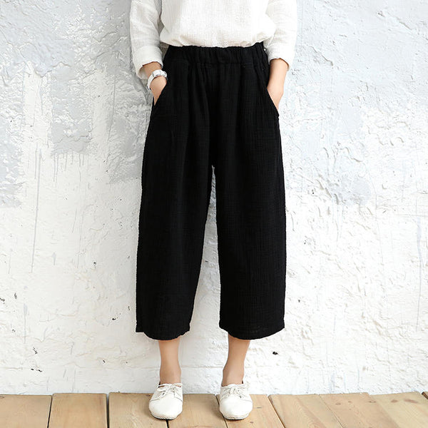 Women Loose Leisure Wide Leg Cropped Pants