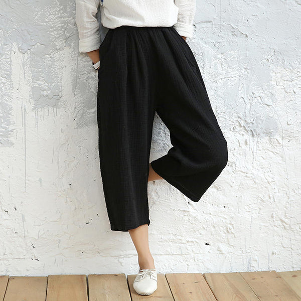 Women Loose Leisure Wide Leg Cropped Pants