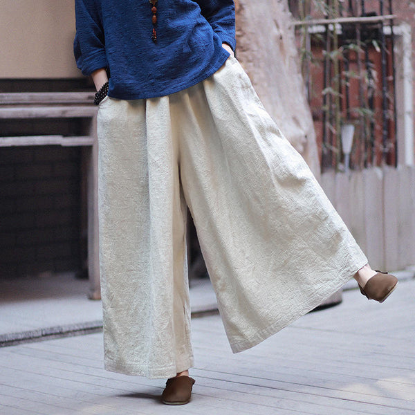 Women Linen and Cotton Wide Leg Yoga Style Pants