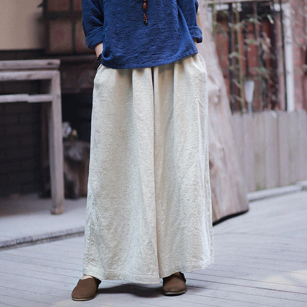 Women Linen and Cotton Wide Leg Yoga Style Pants