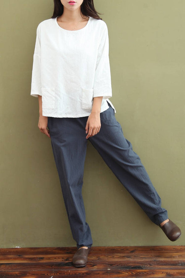 Women Simple Leisure Linen and Cotton Pants