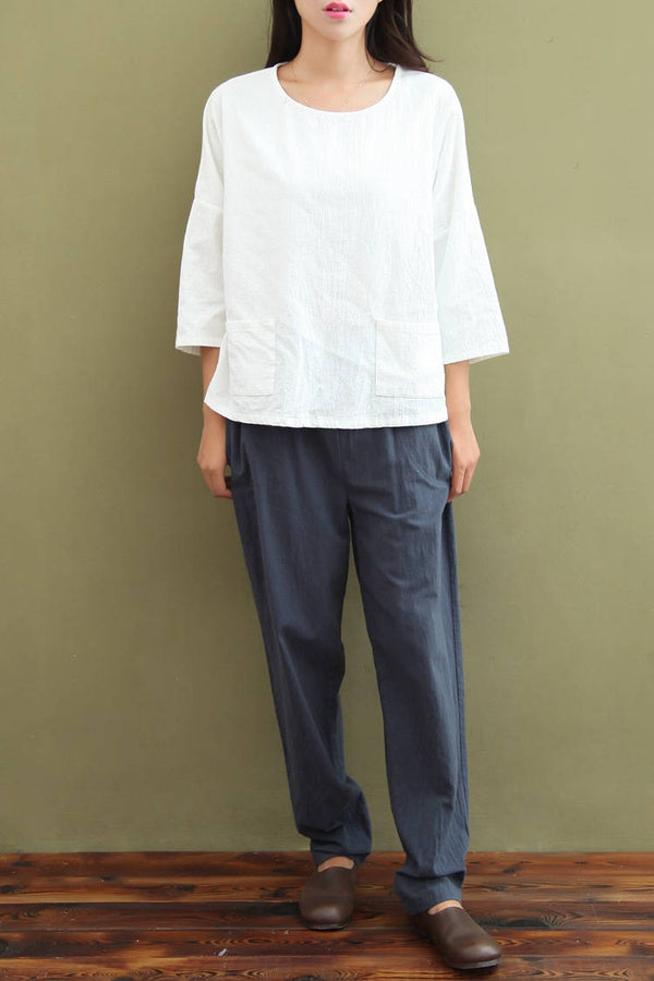 Women Simple Leisure Linen and Cotton Pants