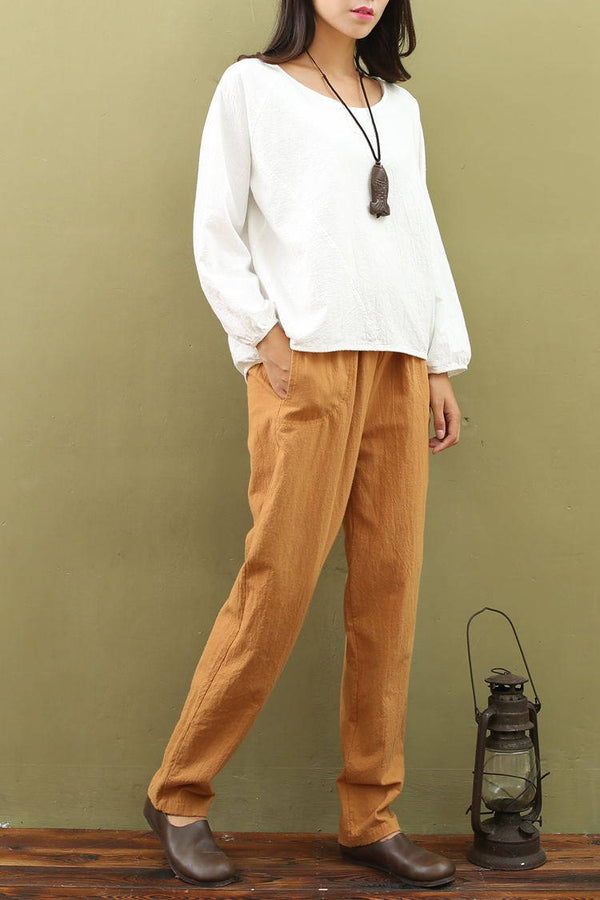 Women Simple Leisure Linen and Cotton Pants