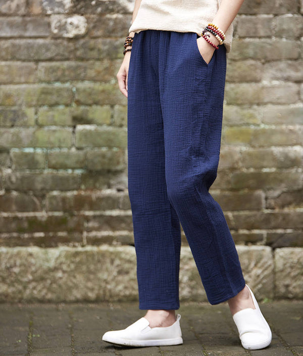 Women Cotton and Linen Casual Cropped and Capri Pant