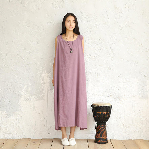 Women Pure Color Loose Light Vest-style Sleeveless Dress