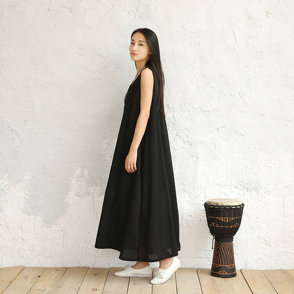 Women Pure Color Loose Light Vest-style Sleeveless Dress