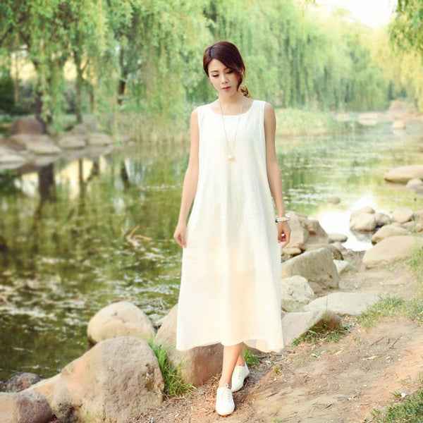 Women Pure Color Loose Light Vest-style Sleeveless Dress