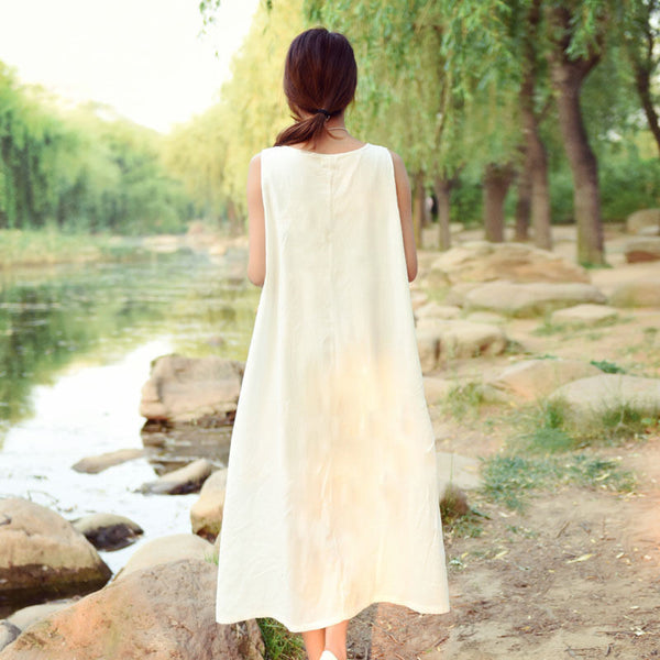 Women Pure Color Loose Light Vest-style Sleeveless Dress