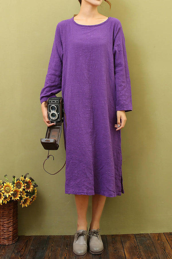 Women Cotton & Linen Loose Bracelet Sleeved Dress