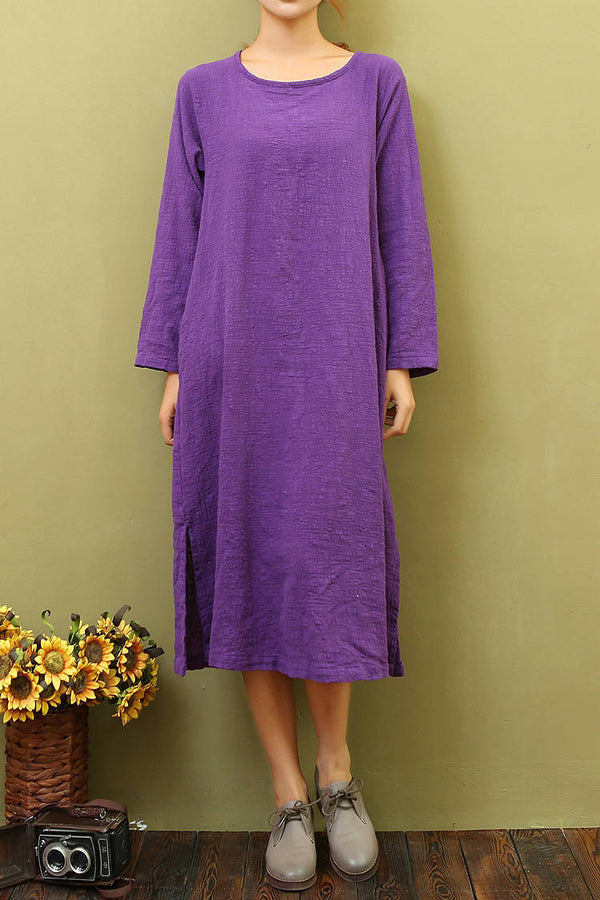 Women Cotton & Linen Loose Bracelet Sleeved Dress