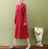 Women Retro Style Linen and Cotton Double-layer Button Long-sleeved Dress