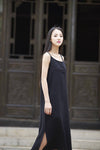 Women Cotton and Linen Retro Buckle Vest Style Skirt Dress