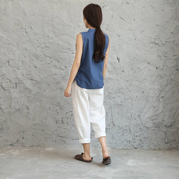 Women Cotton and Linen Asian Style Retro Art Buckle Vest