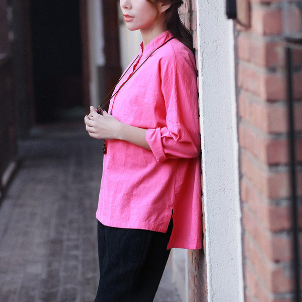 Women Retro Large Loose Linen & Cotton Wrinkled long-sleeved Shirt