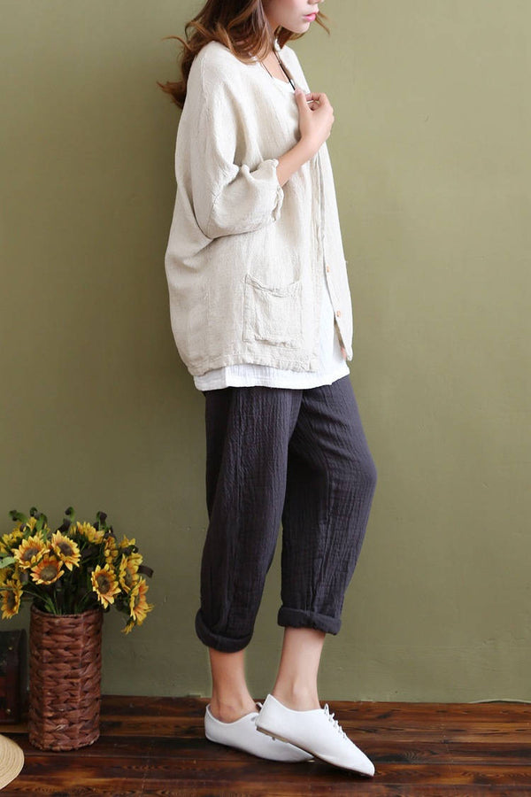 Women Loose Pure Linen and Cotton Cardigan Top