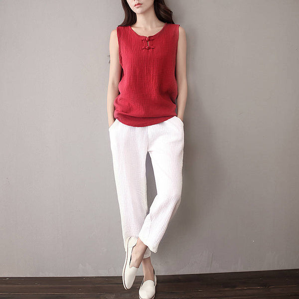 Women Chinese Style Loose Cotton and Linen Vest