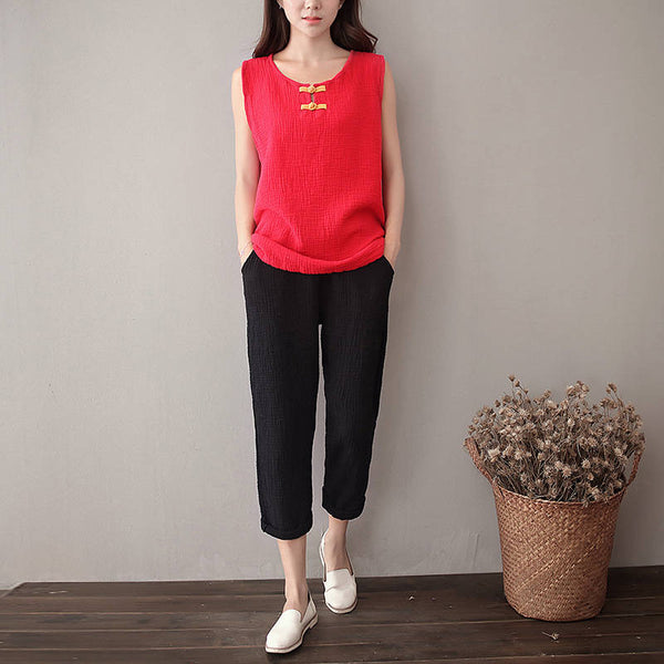 Women Chinese Style Loose Cotton and Linen Vest
