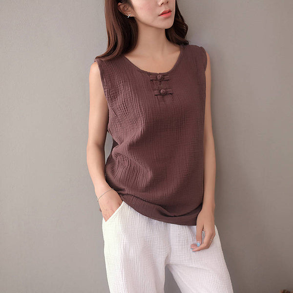 Women Chinese Style Loose Cotton and Linen Vest