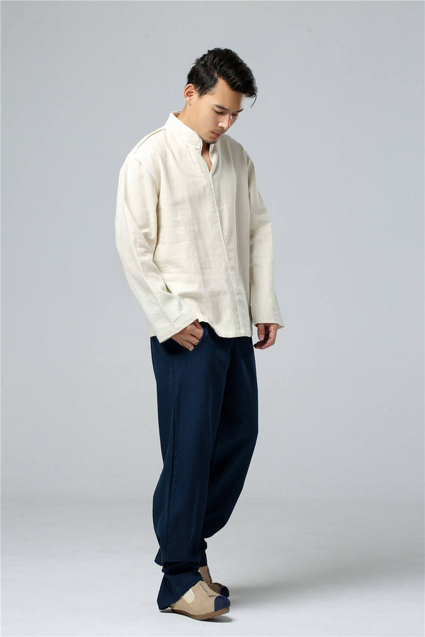 Men Loose Causal Linen and Cotton T-shirt Top