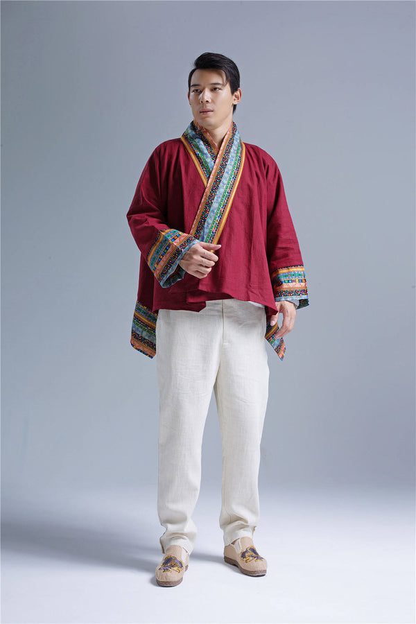 Men Retro Chinese Folk Style Linen and Cotton Poncho