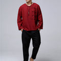 Men Chinese Style Retro Round Neck Linen and Cotton T-shirt Top