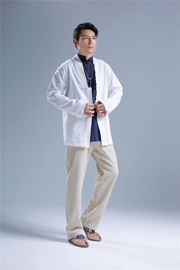 Men Linen Jacket – Retro Chinese Style Loose Causal Linen and Cotton Men's Jacket