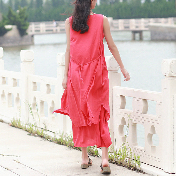 Women Loose Large Size Cotton and Linen Sleeveless dress