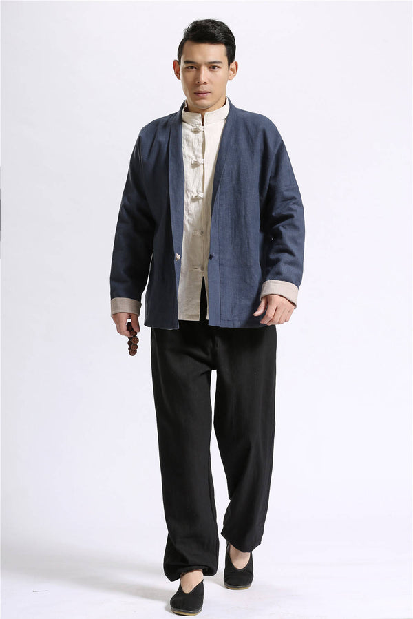 Men "Both Sides Wear" Chinese Style Linen and Cotton Men's Jacket