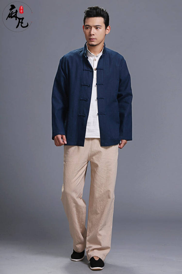 Men Linen Jacket – Retro Formal Chinese Style Linen and Cotton Men's Jacket