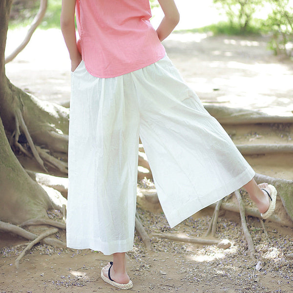 Women Yoga Style Loose Large Size Linen and Cotton Wide Leg Pants