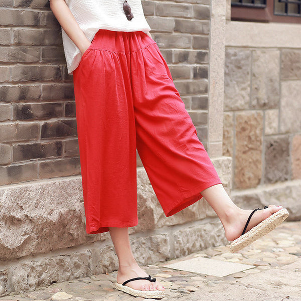 Women Loose Casual Wide Leg Cropped Capri