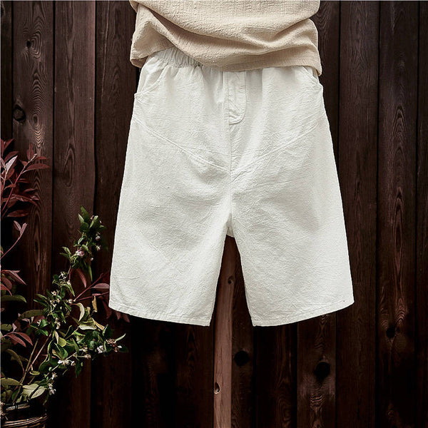 Women Water Washed Linen and Cotton Wrinkled Short