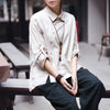 Women cotton and linen lapel oblique long-sleeved shirt