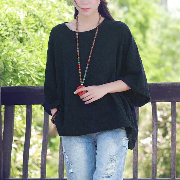 Women Cotton and Linen Loose Large Size T-shirt
